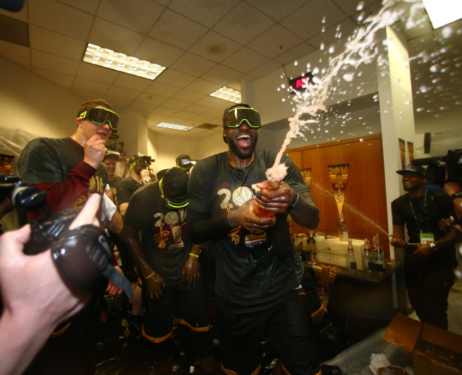 OAKLAND, CA - JUNE 19:  LeBron James #23 of the Cleveland Cavaliers celebrates after winning Game Seven of the 2016 NBA Finals against the Golden State Warriors on June 19, 2016 at Oracle Arena in Oakland, California. NOTE TO USER: User expressly acknowledges and agrees that, by downloading and or using this photograph, user is consenting to the terms and conditions of Getty Images License Agreement. Mandatory Copyright Notice: Copyright 2016 NBAE (Photo by Nathaniel S. Butler/NBAE via Getty Images)